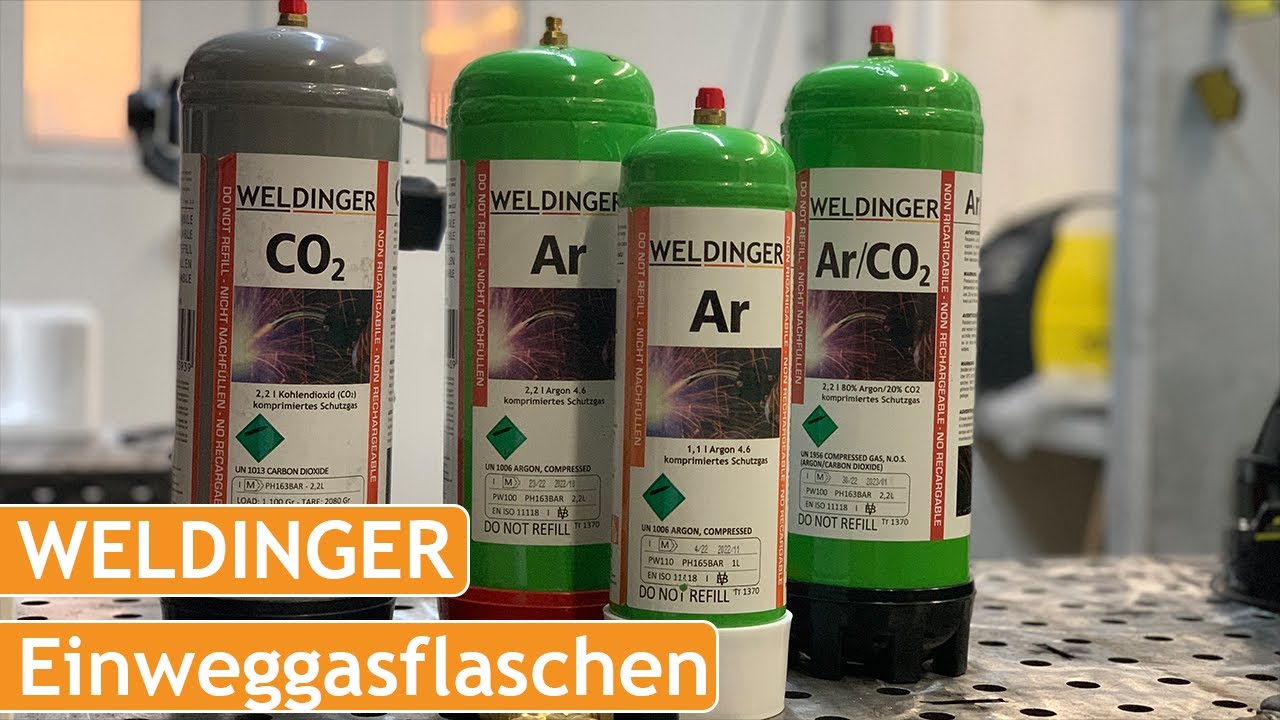 WELDINGER Einweggasflaschen CO2, 4.6 Argon, CO2-AR Gemisch | 110 Bar 1,1L 2L
