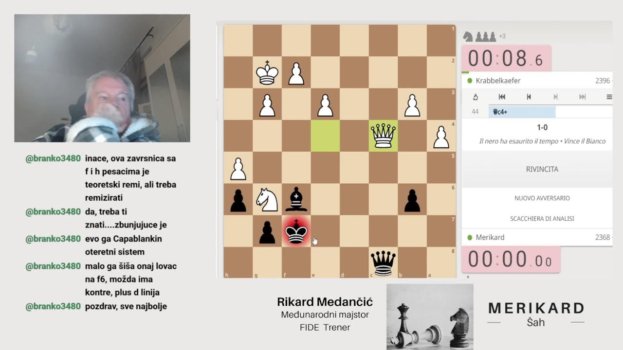 Majstor  MERIKARD  igra  šah  i komentira  partije. Pridružite se