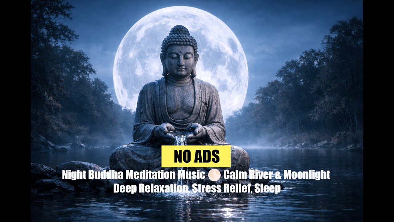 Night Buddha Meditation Music 🌕 Calm River & Moonlight | Deep Relaxation, Stress Relief, Sleep