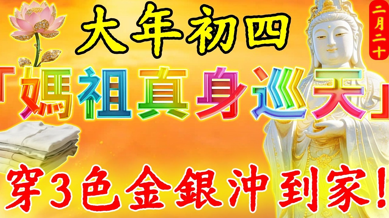 “二月瘋媽祖”！2 月 20 號，正月初四，「媽祖真身巡天」，最強平安日來襲！千手遍灑金光，銮轎巡遊天際，起床後穿這3色出門，保妳第二天就有橫財降臨，財神入門，災難全消！#佛陀#佛學