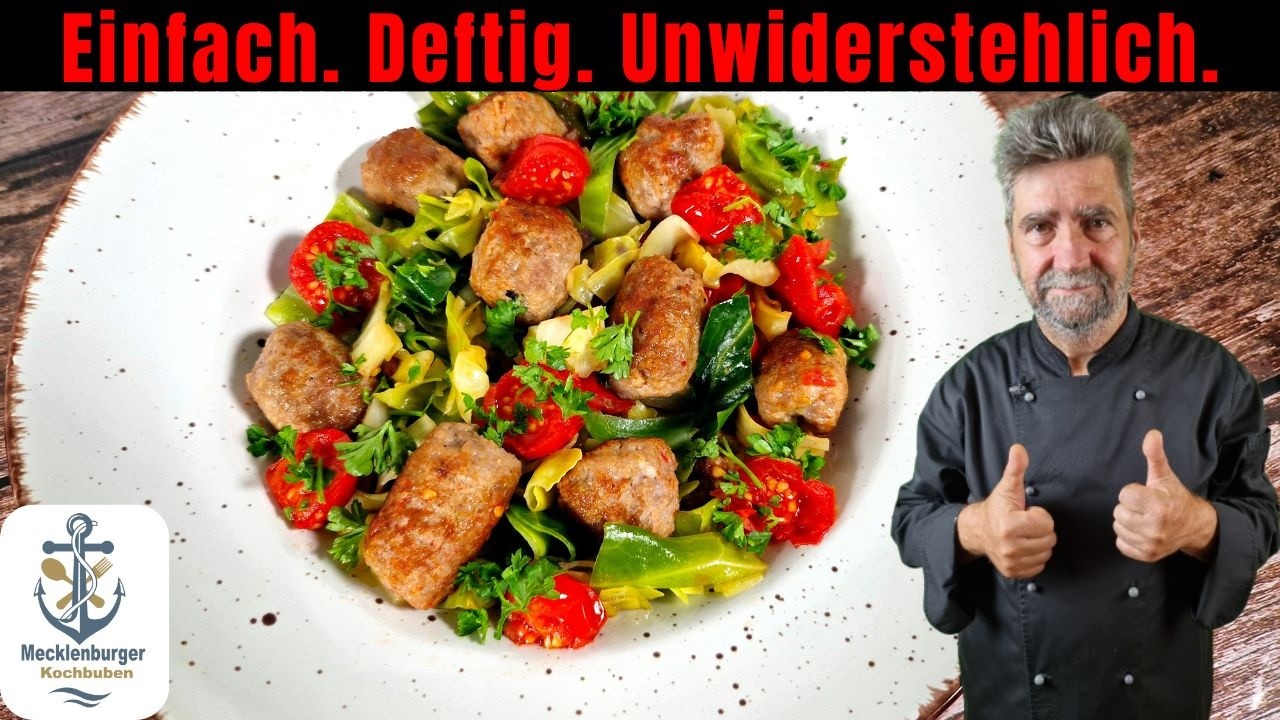 Deftige Spitzkohlpfanne mit Bratwurstb&auml;llchen - einfach & so gut!