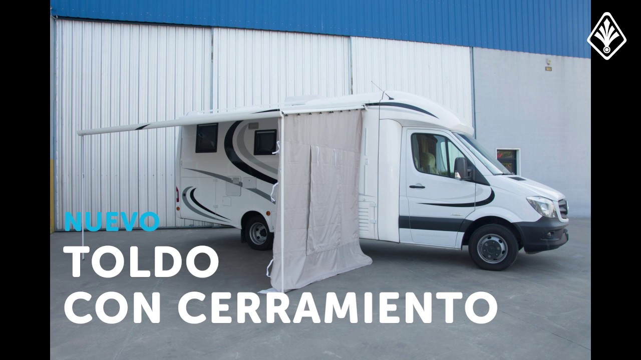 Toldo eléctrico con cerramiento en tela antidesgarro impermeable para motorhome y camper