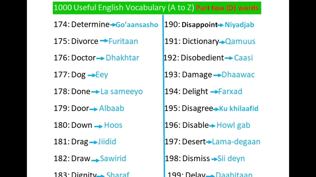 ku Baro English-ka Af-somali si Bilaash ah (useful English vocabulary)