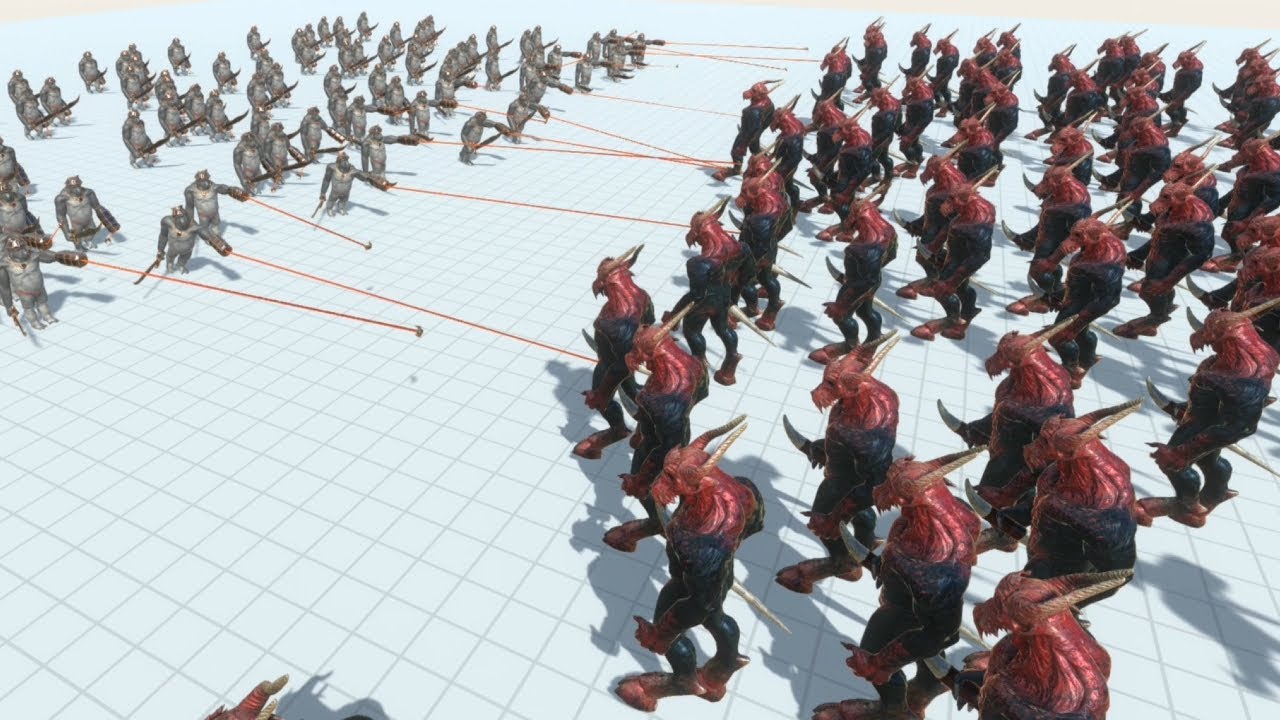 100 Infernals Army vs 100 Scimitarilla Ape Army ARBS Animal Revolt Battle Simulator