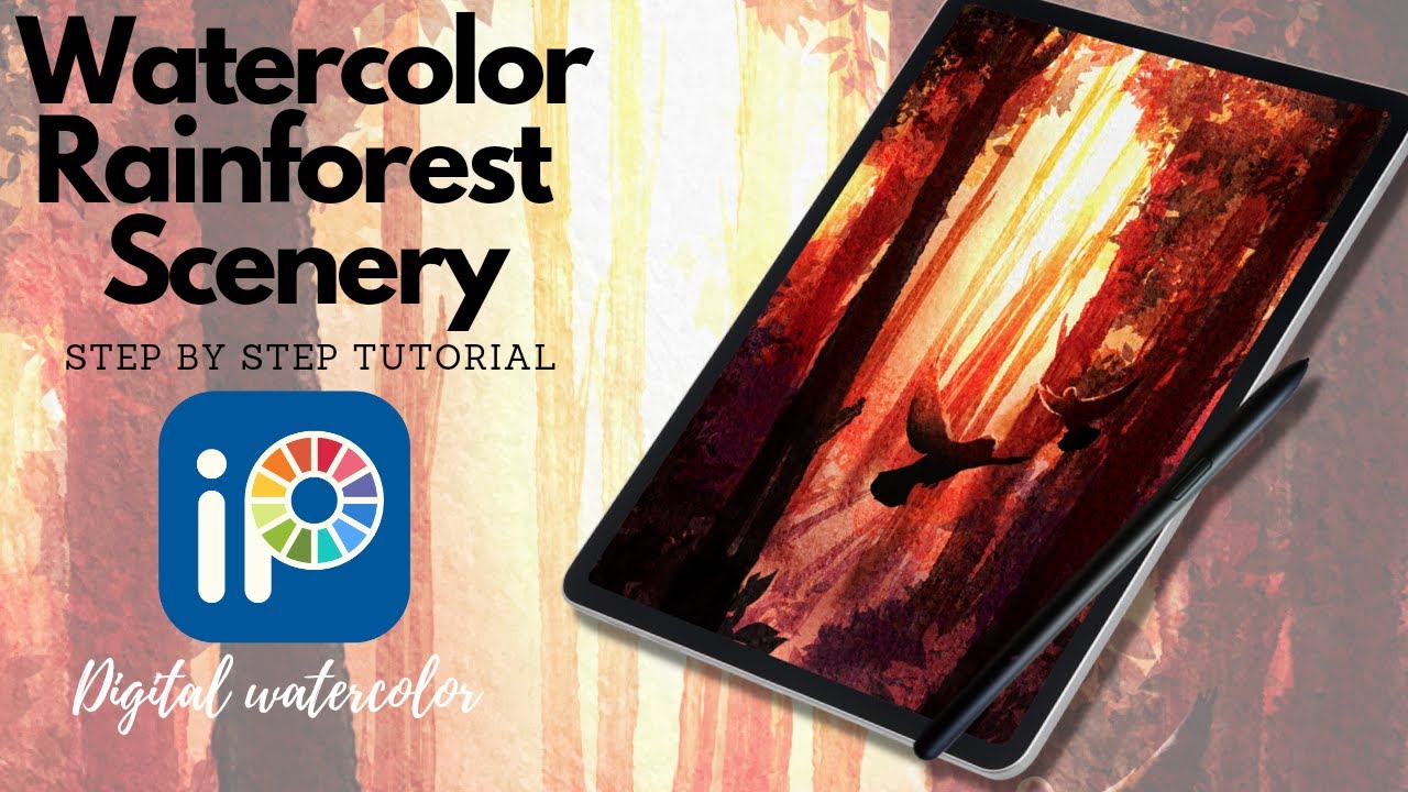 Digital watercolor Scenery drawing in IBIS paint x, Step by step beginners watercolor tutorial