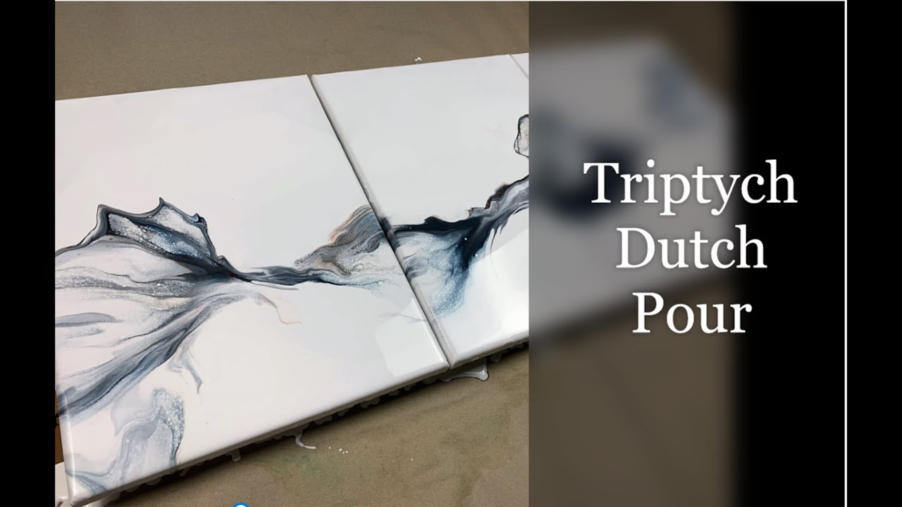 Triptych Elegant Dutch Pour - Dark Blue, Copper and Black Acrylic Pouring Tutorial