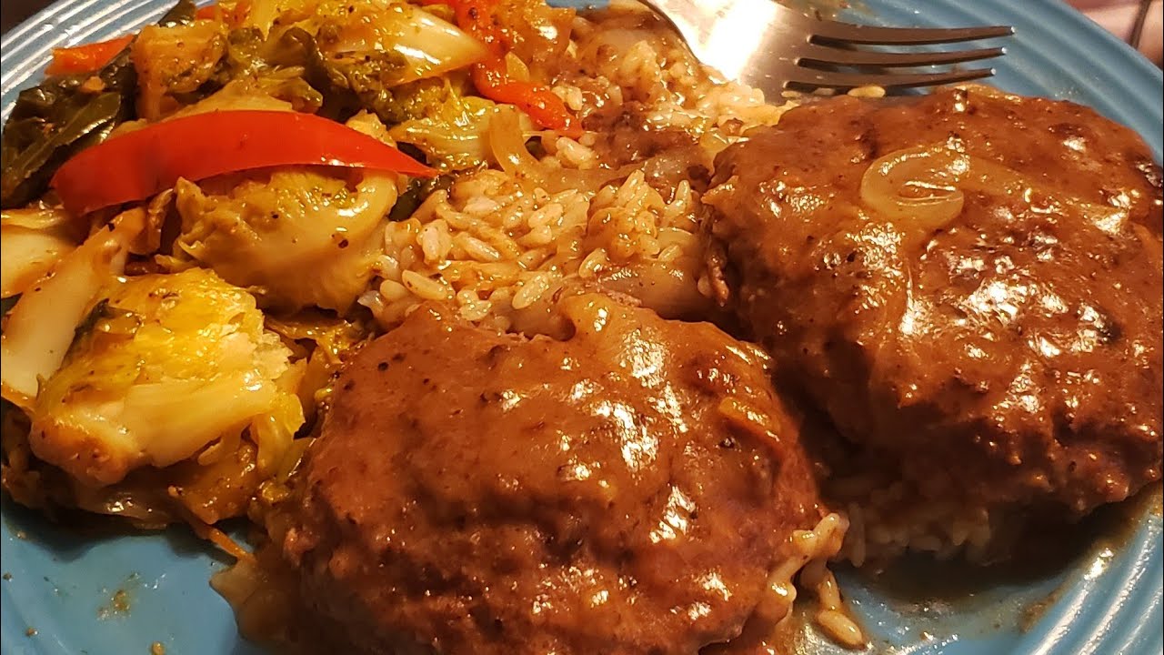 HAPPY 50TH BIRTHDAY DINNER RESA! ( SMOTHERED HAMBURGER & FRIED CABBAGE AND BRUSSEL SPROUTS)