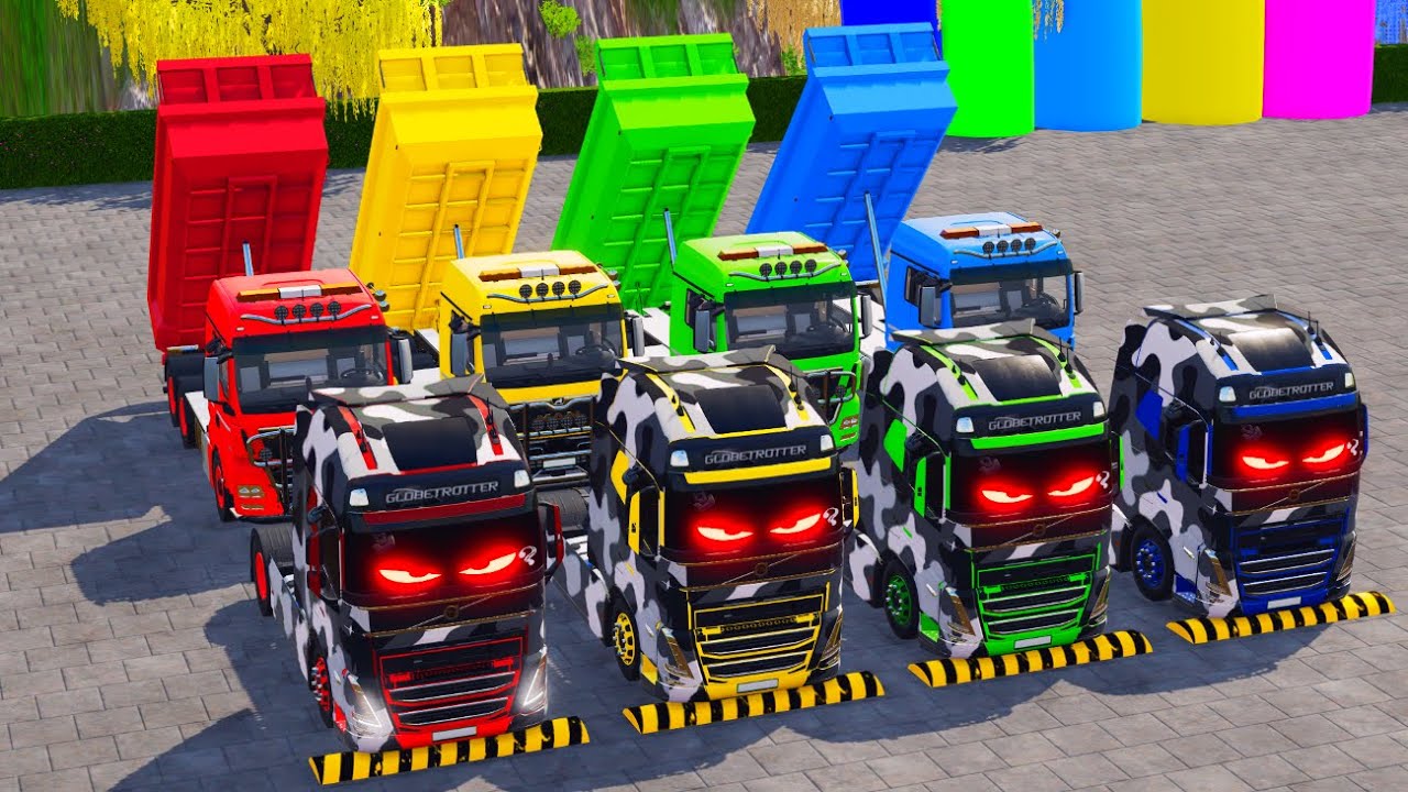 Garage With Colors ALL COLORFUL CAT LOADER TRUCK, POLICE TRUCK,TRANSPORTING TO COLORFUL GARAGE #201