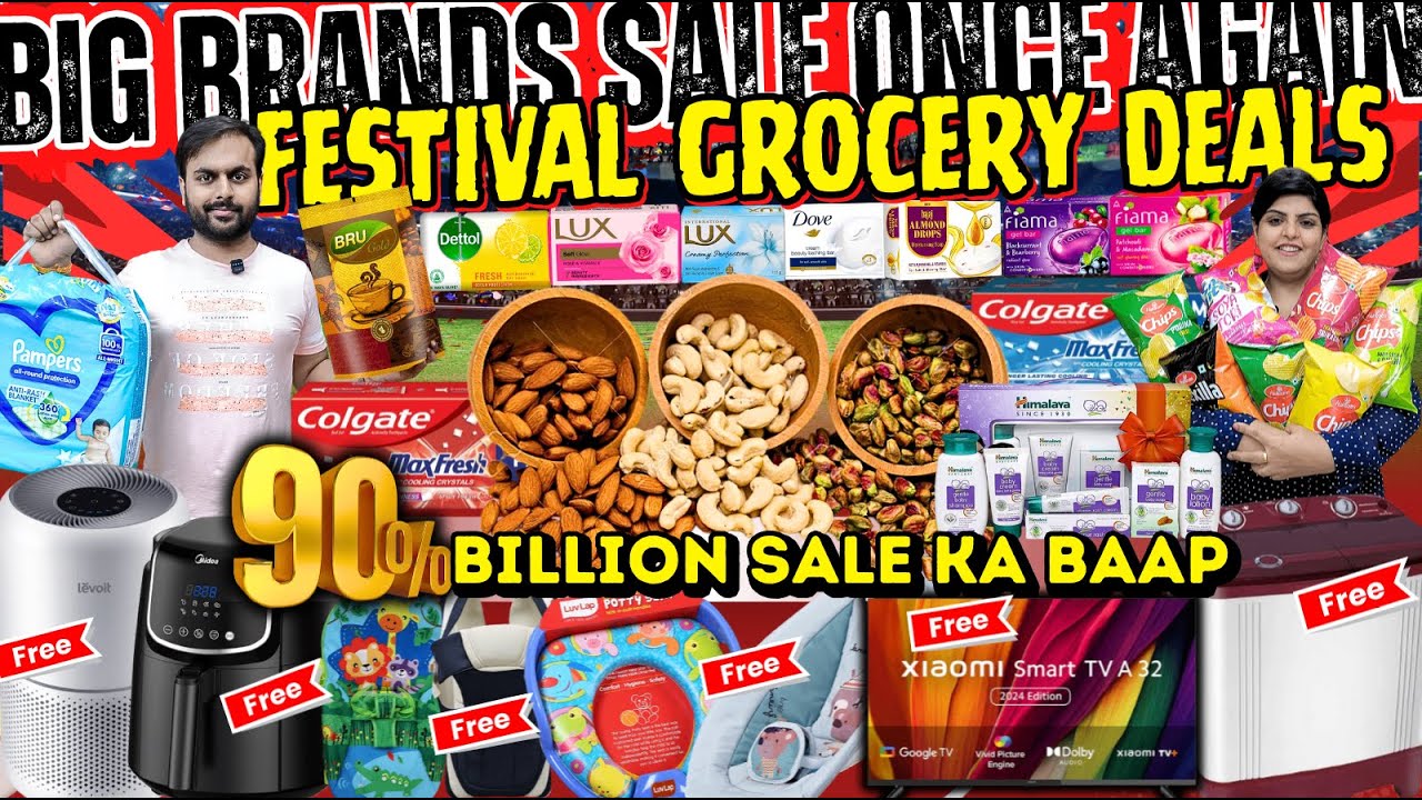 GROCERY par FREE washing machine, led tv, air fryer, air purifier, baby range etc...