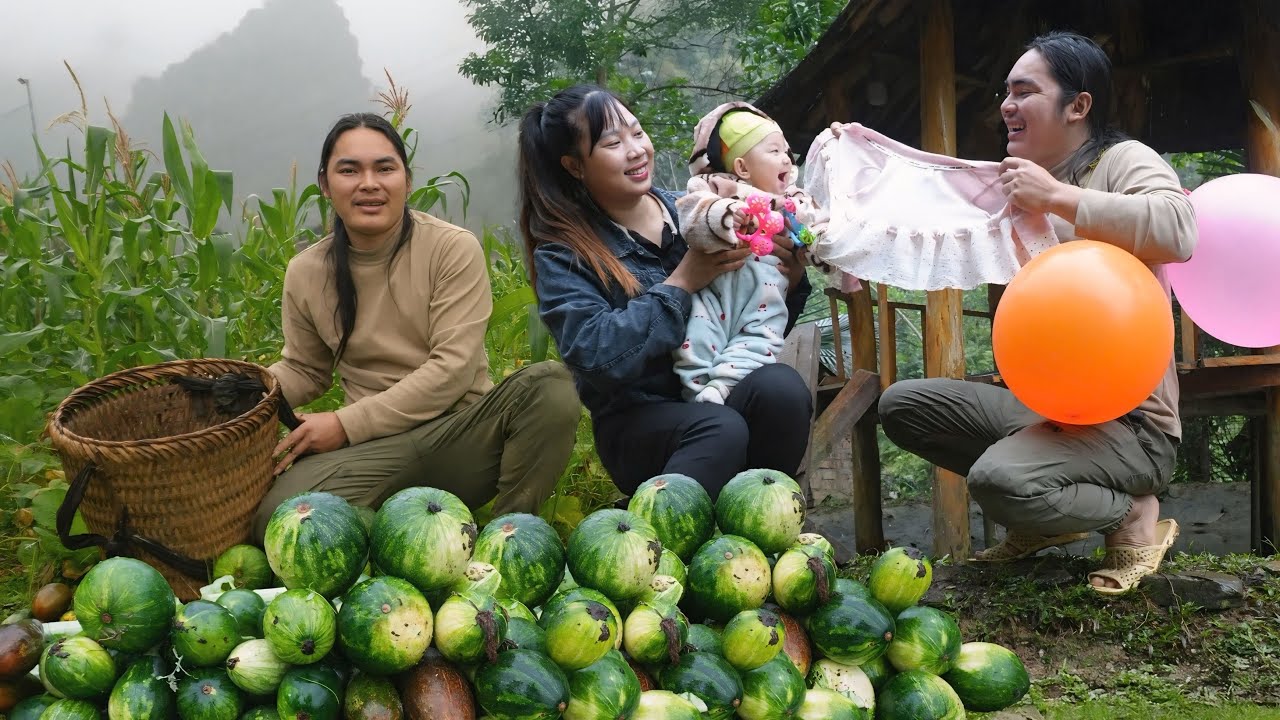A day on the farm: Picking young pumpkins to sell and earn money to buy warm clothes for the kids.