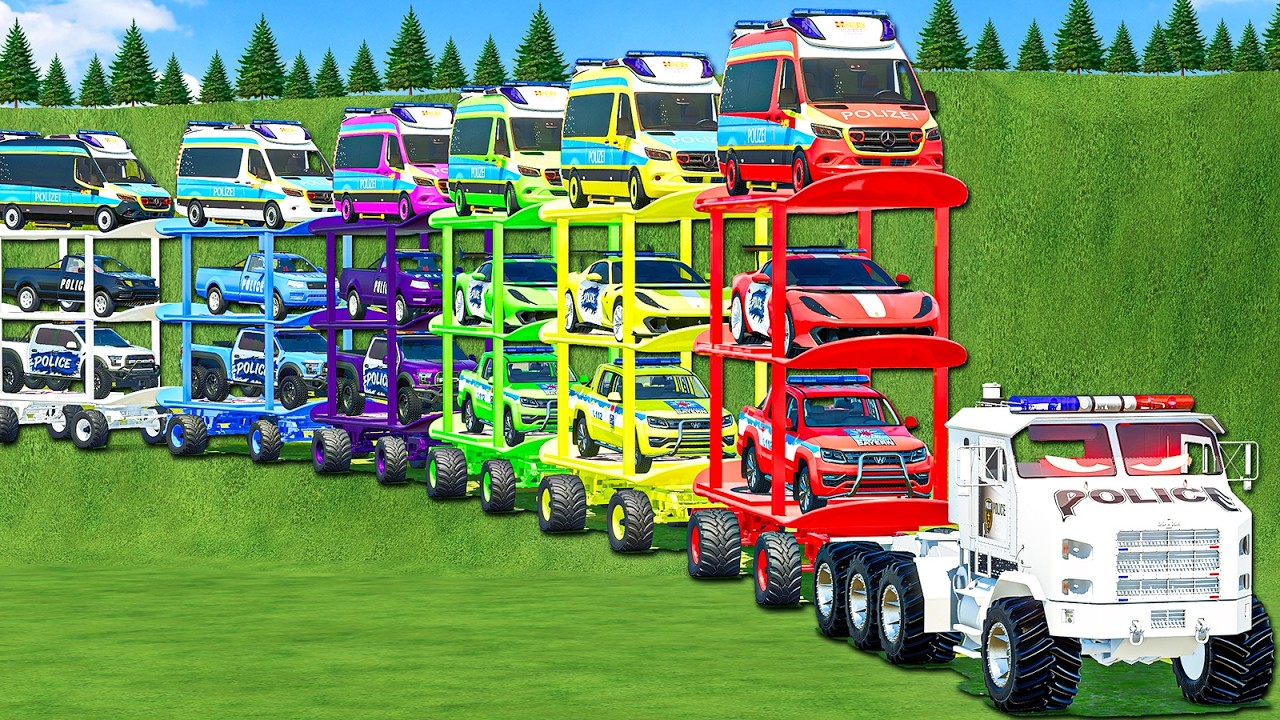 OVERSIZE POLICE TRANSPORT WITH FERRY! COPS AMAROK, VELOCIRAPROR & MERCEDES! FS 25