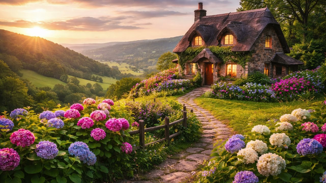 Hydrangea Cottage with Relaxation Ambience🏡 Deep Sleep Study Relax Reading Soundscape