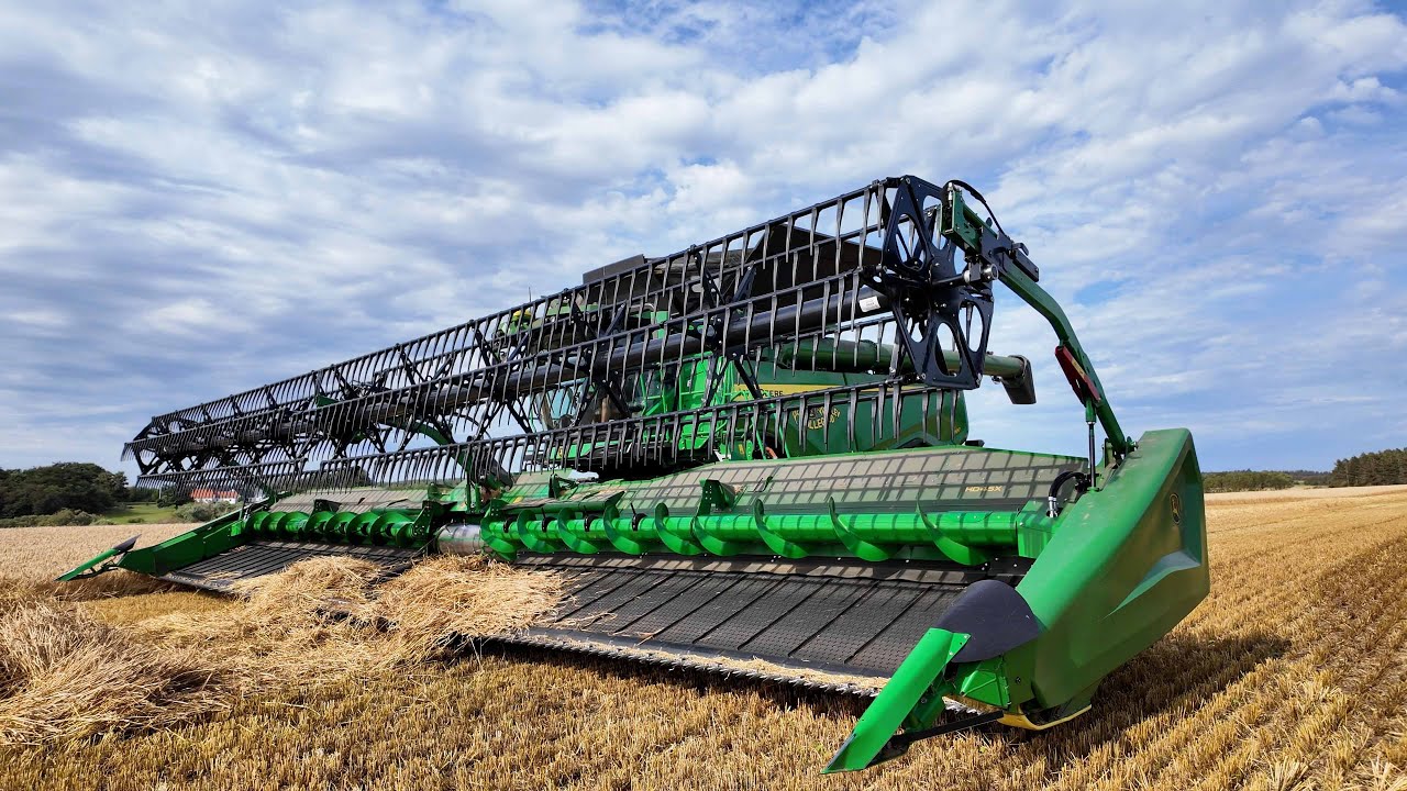 John Deere X9 1100 combine Cutting Barley with 45ft. wide HDX Draper Header | Harvest 2024