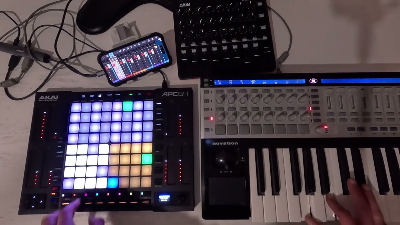 Live set with iPhone (or Android) + cubasis + akai apc64 + midimix