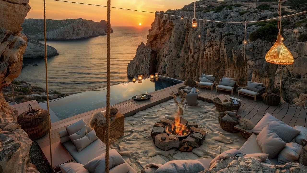 Luxury Sunset Terrace 🔥 Deep House Music with Ocean Waves