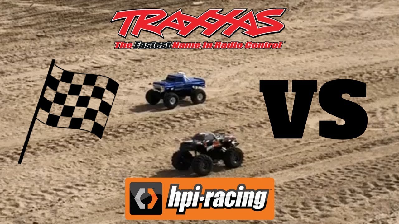 DRIVING THE TRAXXAS BIGFOOT MONSTER TRUCK RACE VS HPI WHEELY KING ROCK CRAWLING AND CRASHING