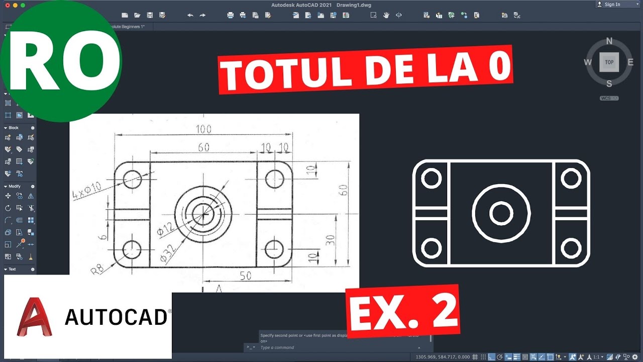 AutoCAD 2021 | Totul de la 0 | Exercițiu pentru începători 2 | Limba română