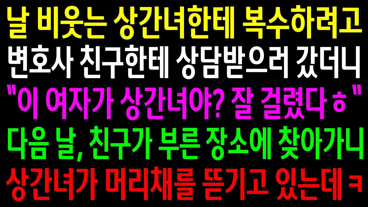 (반전사연)날 비웃는 상간녀한테 먹일려고 변호사 친구한테 상담받으러 갔더니..친구가 부른 장소에 찾아가니 상간녀가 머리채를 뜯기고 있는데ㅋ[신청사연][사이다썰][사연라디오]
