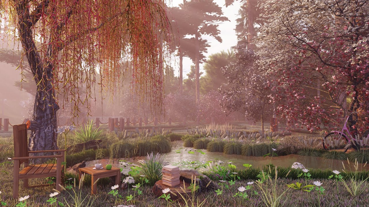 Pond in Spring Ambience | Peaceful Spring Garden, ASMR for Sleep