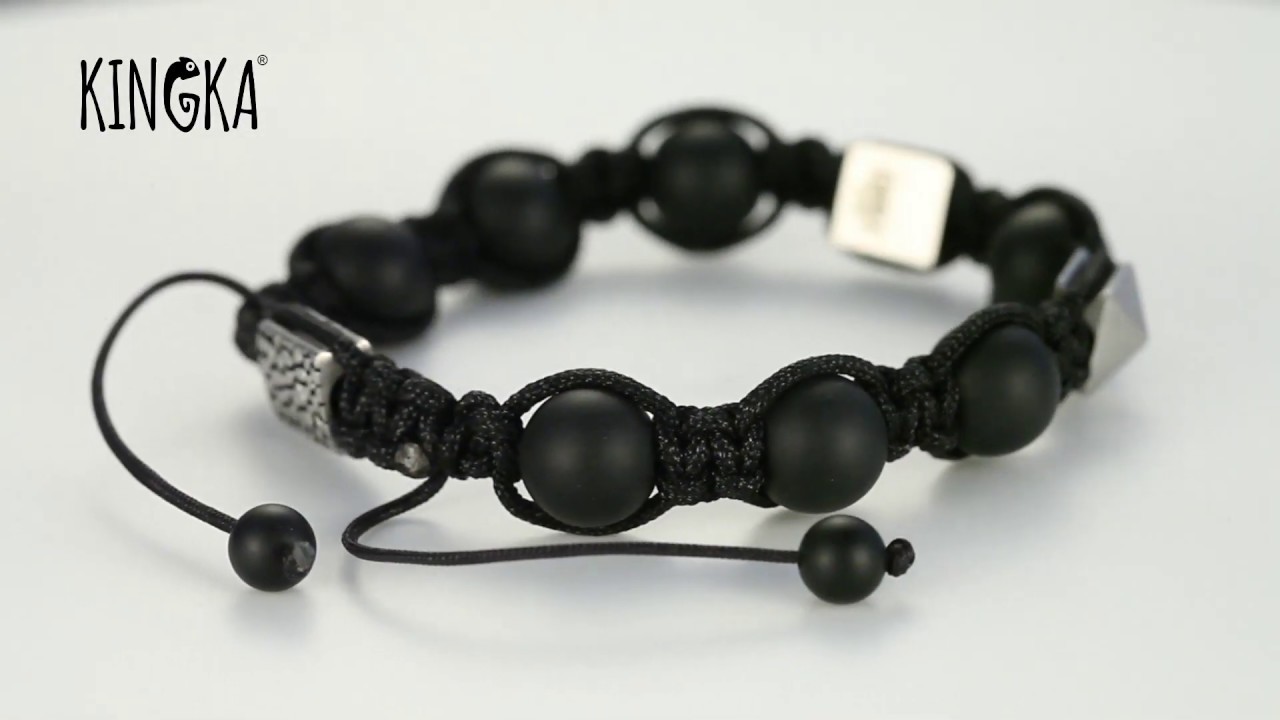 Men's Beaded Bracelet with Onyx, Stainless Steel