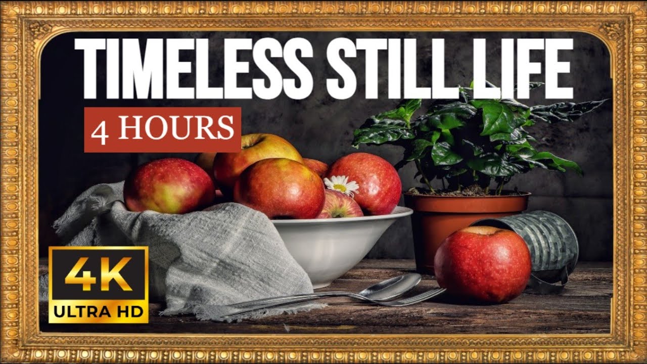 Classic Still Life Painting Ambience 🍎 4 Hours | 4K Art Table Scene | Silent Focus Background