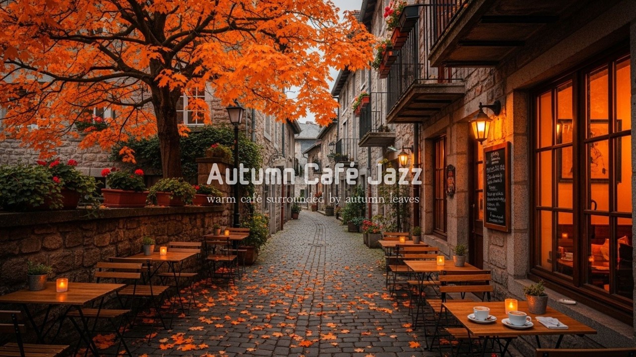 Smooth Jazz Instrumental Music & Cozy Autumn Street Coffee Shop Ambience 🍂 | Relaxing Jazz for Work