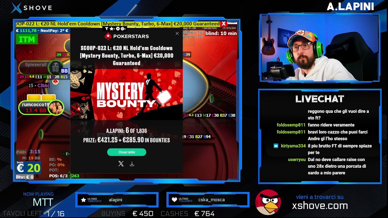 FINAL TABLE MISTERY BOUNTY 2.1k AL PRIMO ! - MTT - A.LAPINI - SESSIONE SCOOP-PIETTANTE ?