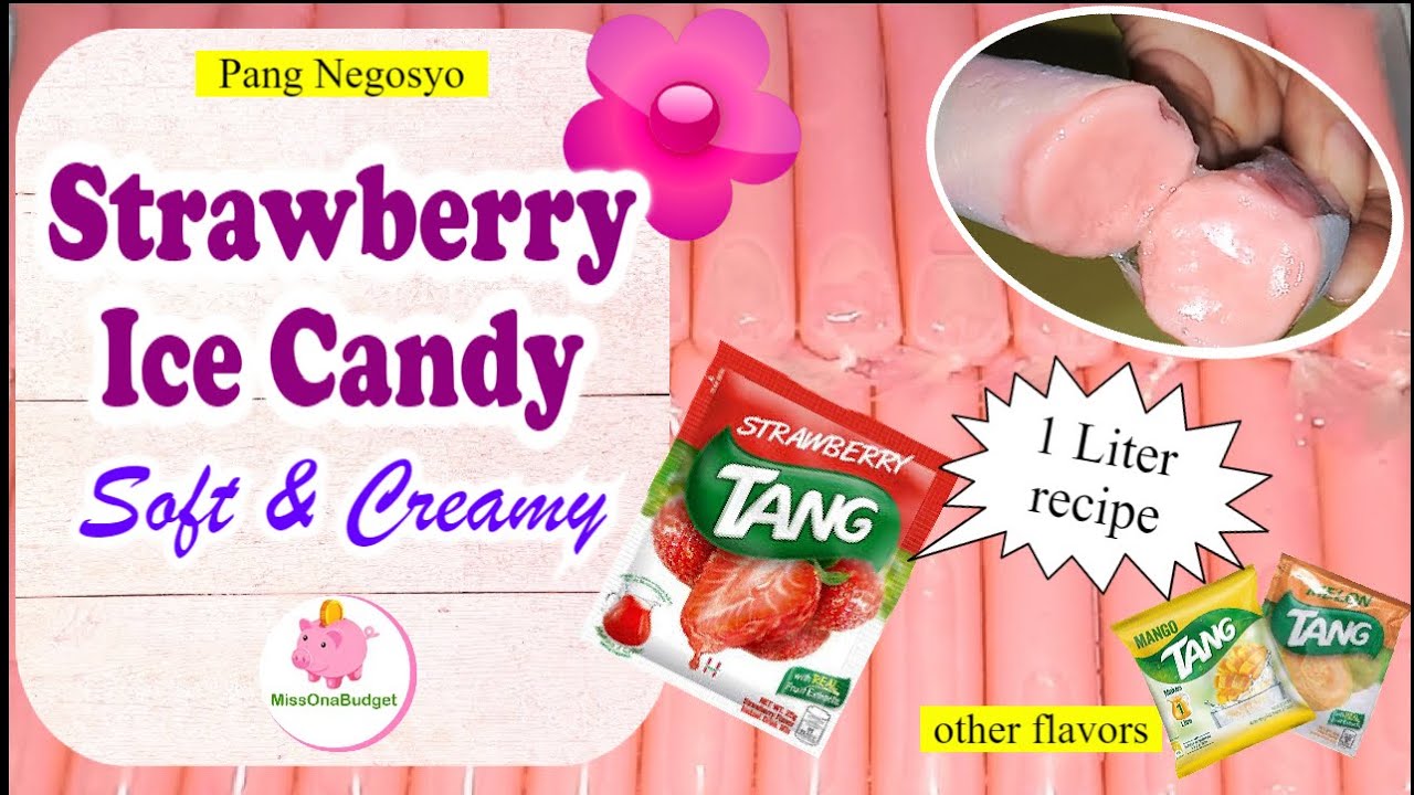 STRAWBERRY ICE CANDY - Soft & Creamy (Tang Powdered Juice) (1 Liter recipe) 2020 ❤️ MissOnaBudget