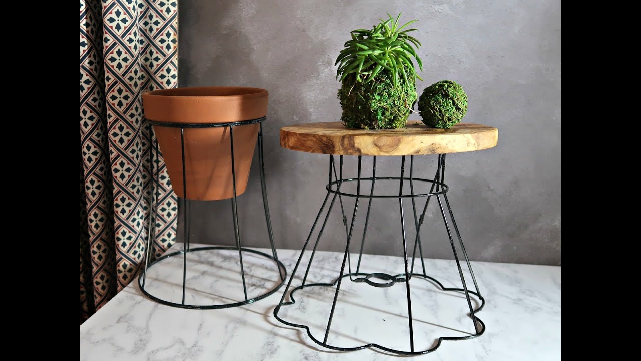 How to Upcycle Wire Lampshade Frames into Plant Stands