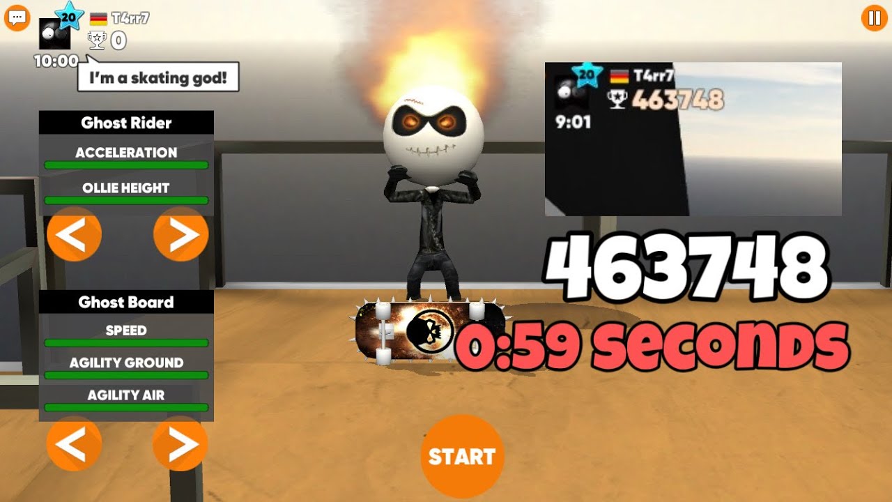 463,748 Points in The Ramp 0:59 Seconds | Ghost Rider, Ghost Board | Stickman Skate Battle