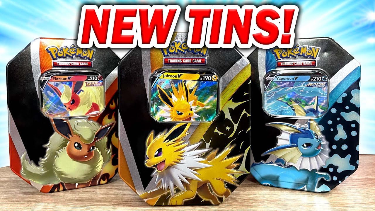 NEW TINS Whats inside the Flareon, Vaporeon and Jolteon V tins?