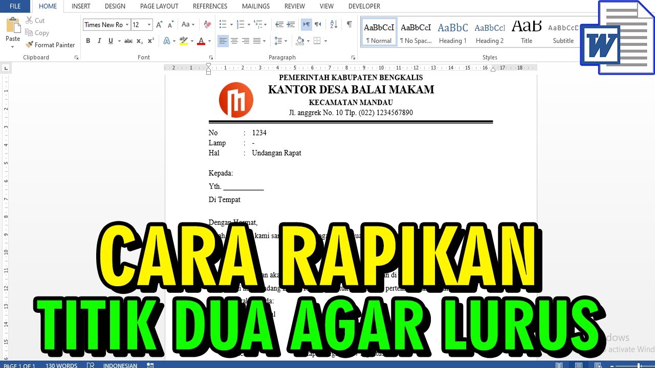 CARA MERAPIKAN TULISAN SETELAH TITIK DUA AGAR LURUS DI DOKUMEN MS WORD