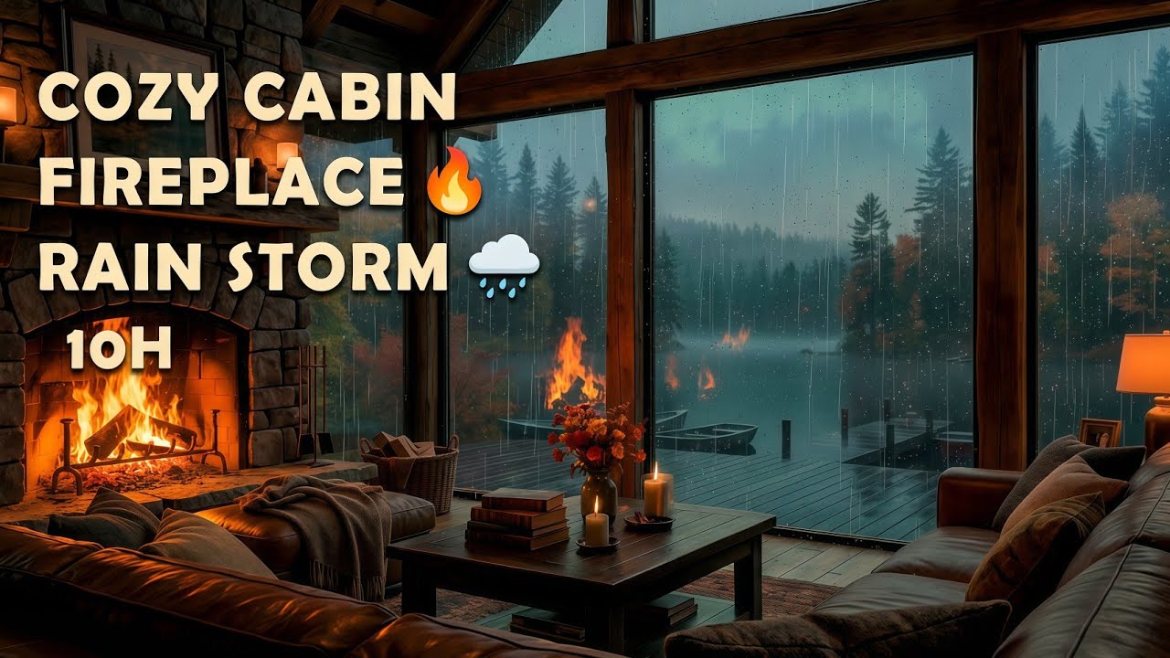 Cozy Cabin Rain + Fireplace Sounds (10 Hours) — Sleep, Study, Relax