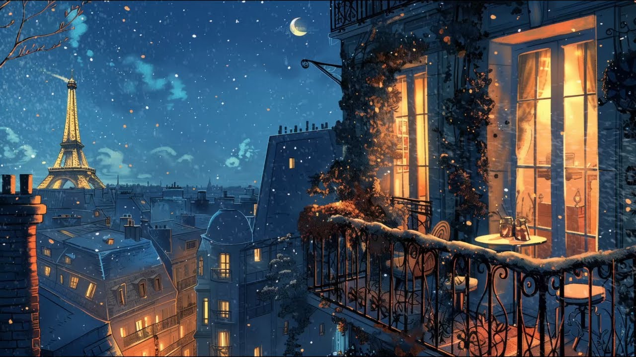 🌙 Paris Winter Night Balcony – Soft Winter Jazz