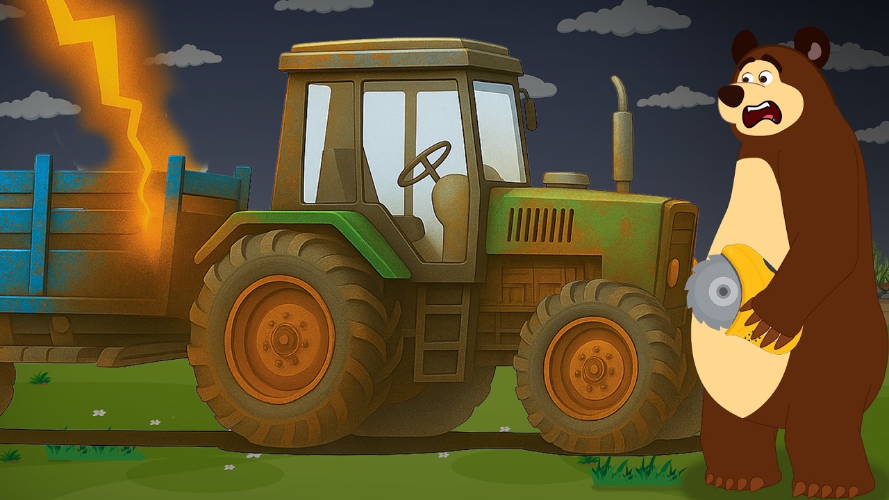 Broken Tractor in the Storm! ⚡🐻 Can the Bear Fix It? | Farm Vehicles Animation