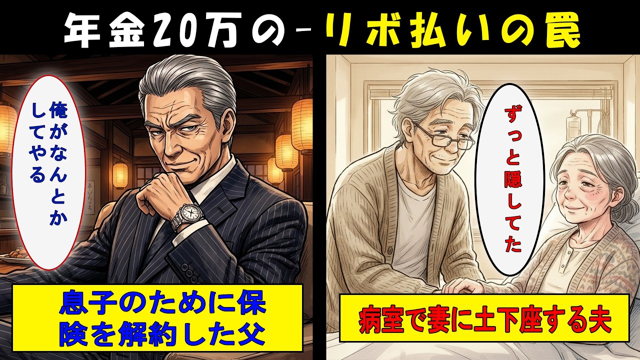 【漫画】年金20万の元エリート部長が破産。息子のミニバンのために保険を解約し、病室で妻に土下座するまで隠し続けた「リボ払いの罠」。
