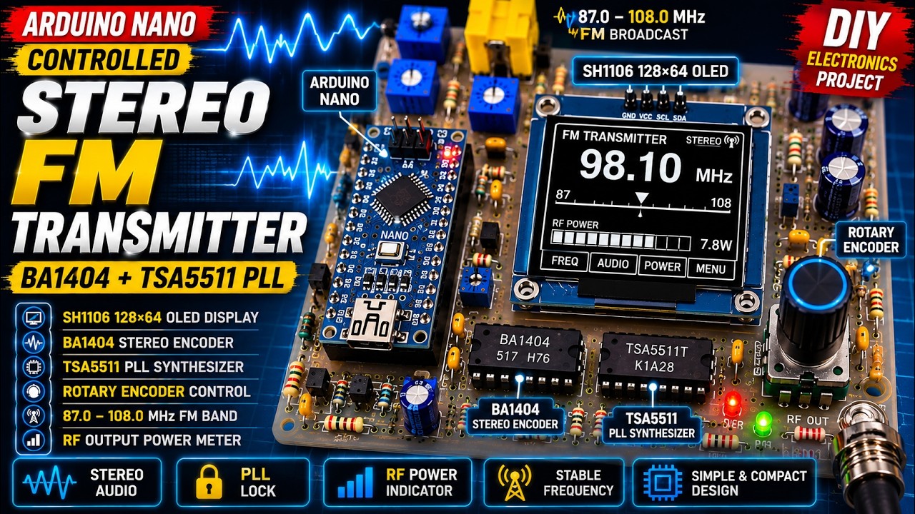 Тест самодельного FM-передатчика: Arduino Nano + PLL TSA5511 + OLED-дисплей SH1106