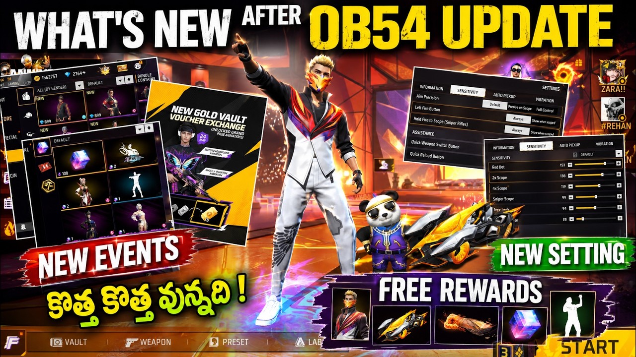 🔥 FREE FIRE OB54 UPDATE : Everything New After Update! 🎁 FREE Rewards 💯 Free Magic Cube 🤯 Telugu