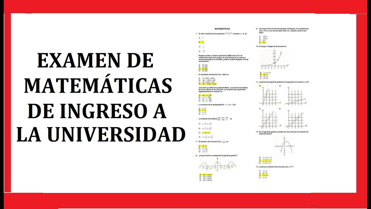 Examen de Muestra de Matemáticas para ingresar a la Universidad #unam