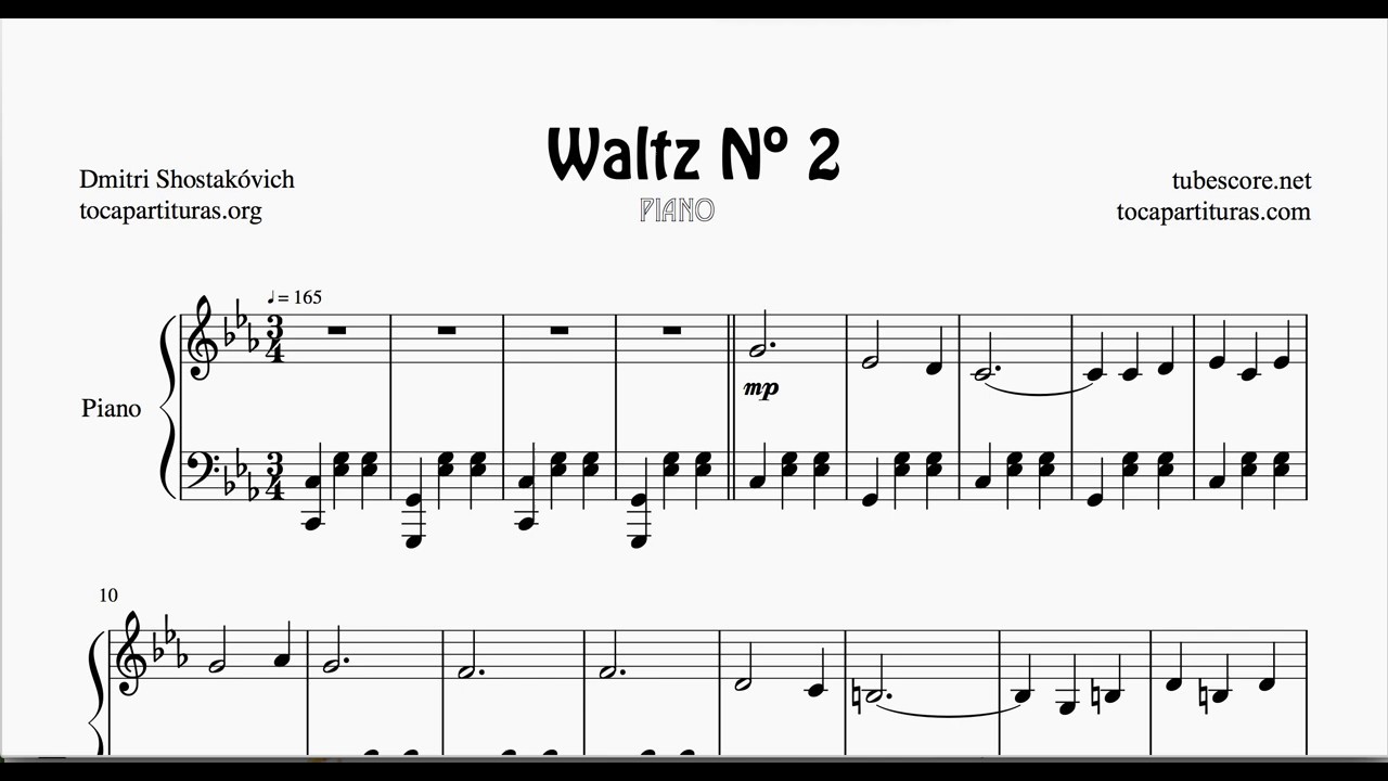 Waltz Nº 2 de Shostakovich Partitura de Piano Solo