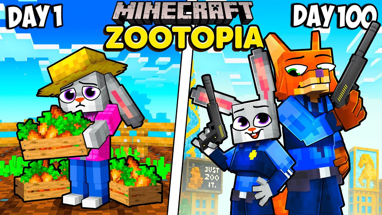 I Survived 100 Days in Zootopia in Minecraft!