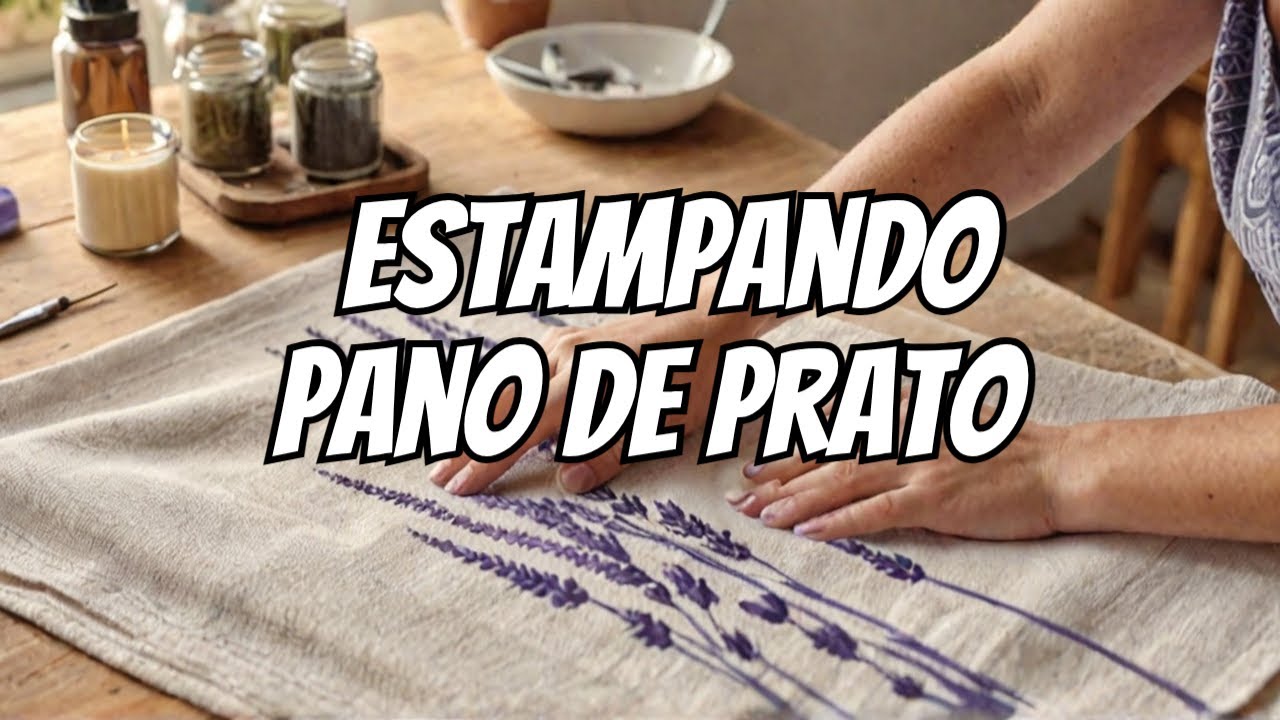 Como Estampar Panos de Prato com STENCIL de  LAVANDA - Mega FÁCIL