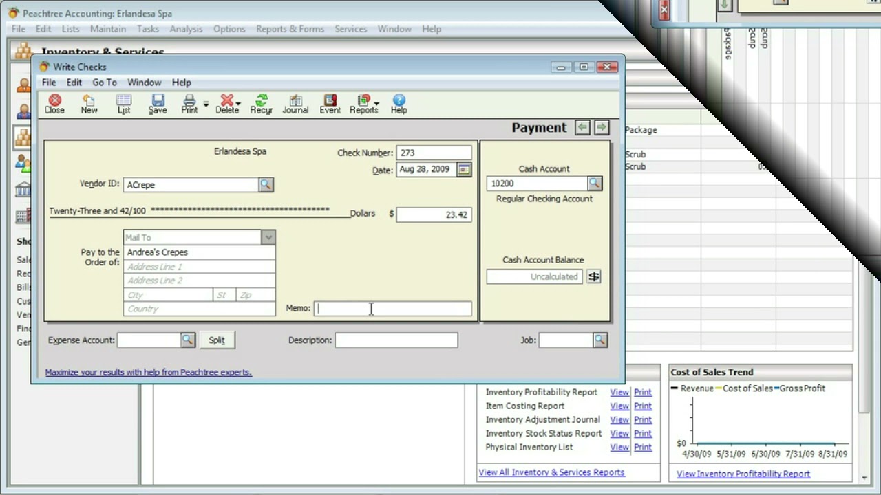 Chapter 6.2 Peachtree - Receiving and Paying Bills (Writing a Check for Cash Purchase)
