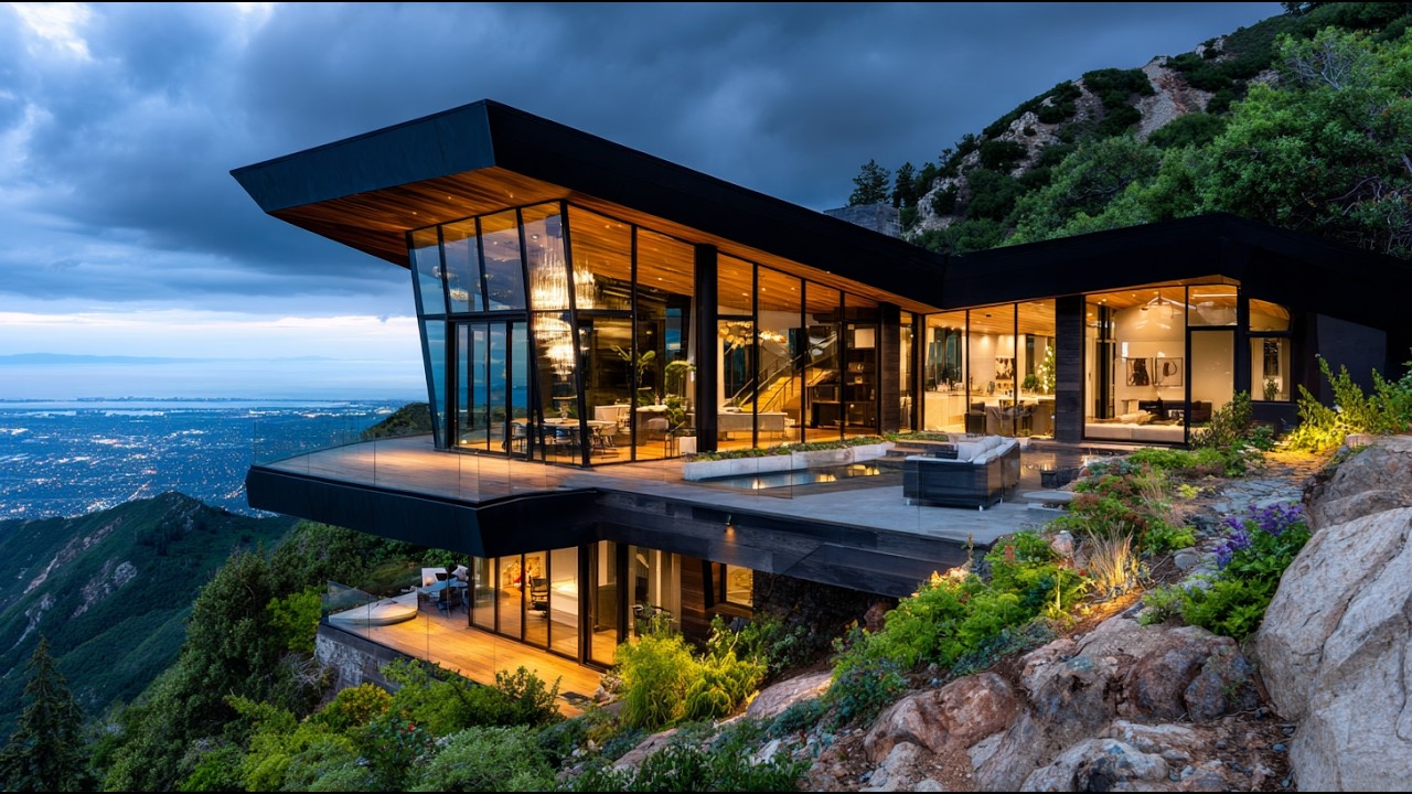 Inside a Minimalist Black Mansion Built Into the Hillside 🖤✨
