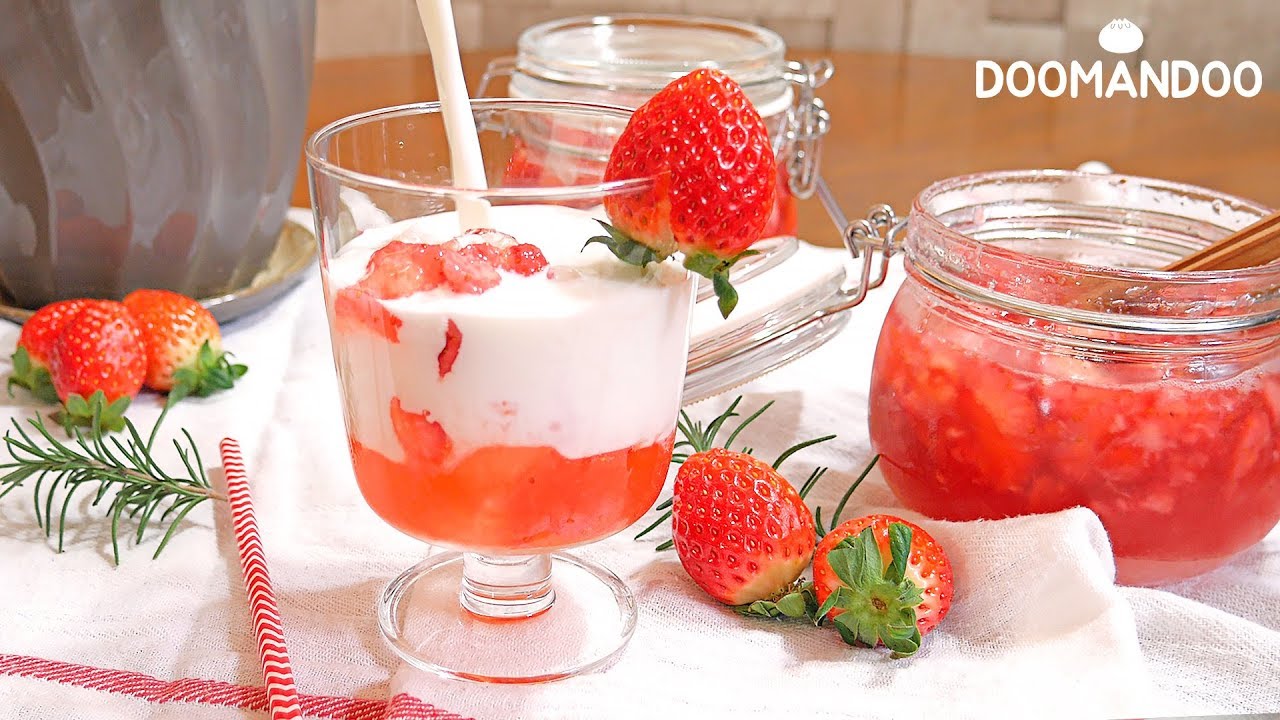 {ENG SUB}봄 가득 달콤한🍓딸기청과 딸기라떼 Strawberry Latte イチゴラテ : 두만두 doomandoo