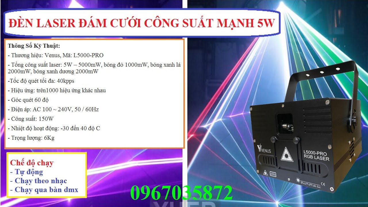 Đèn laser 5W Dành Cho Các Đơn Vị Sự Kiện Đám Cưới. Giá 7,5 triệu/c