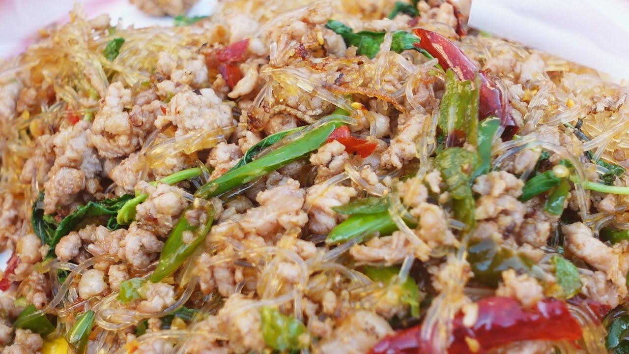 Holy Basil Pork Stir Fried with Glass Noodle | Easy Cooking Hot and Spicy Thailand Street Food
