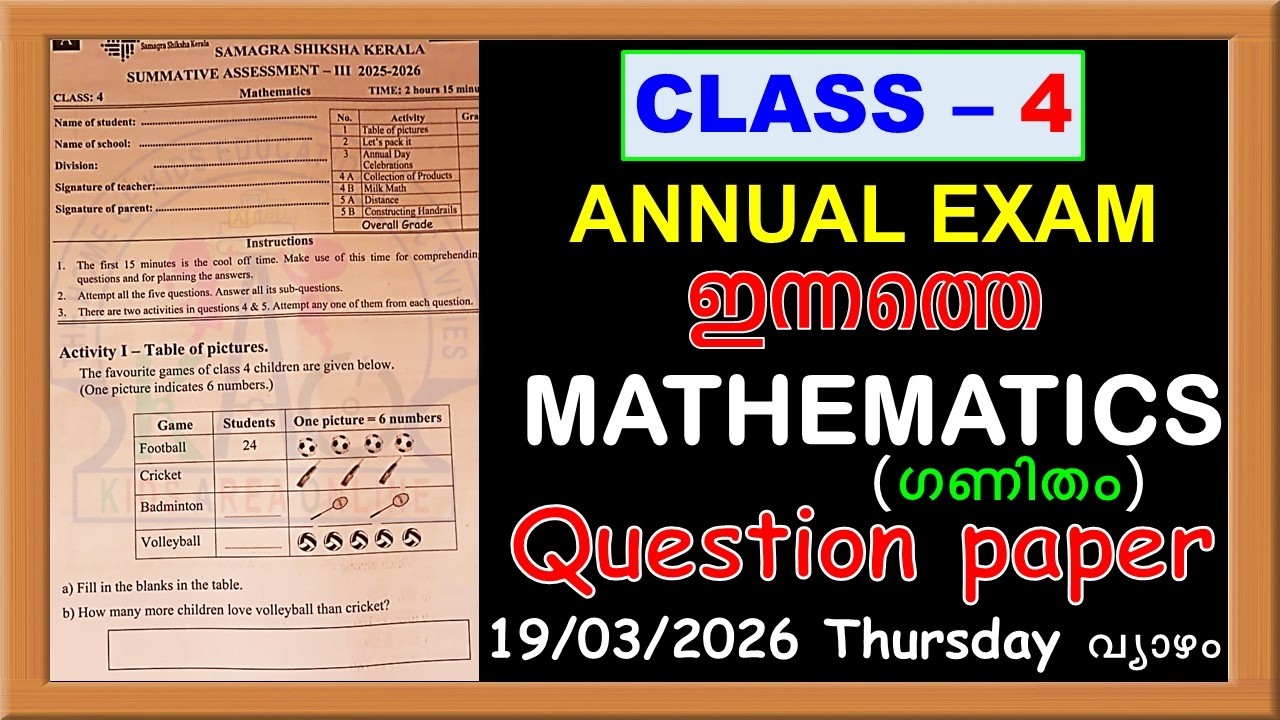 CLASS4 MATHS GANITHAM  ANNUAL EXAM TODAY'S QUESTION PAPER