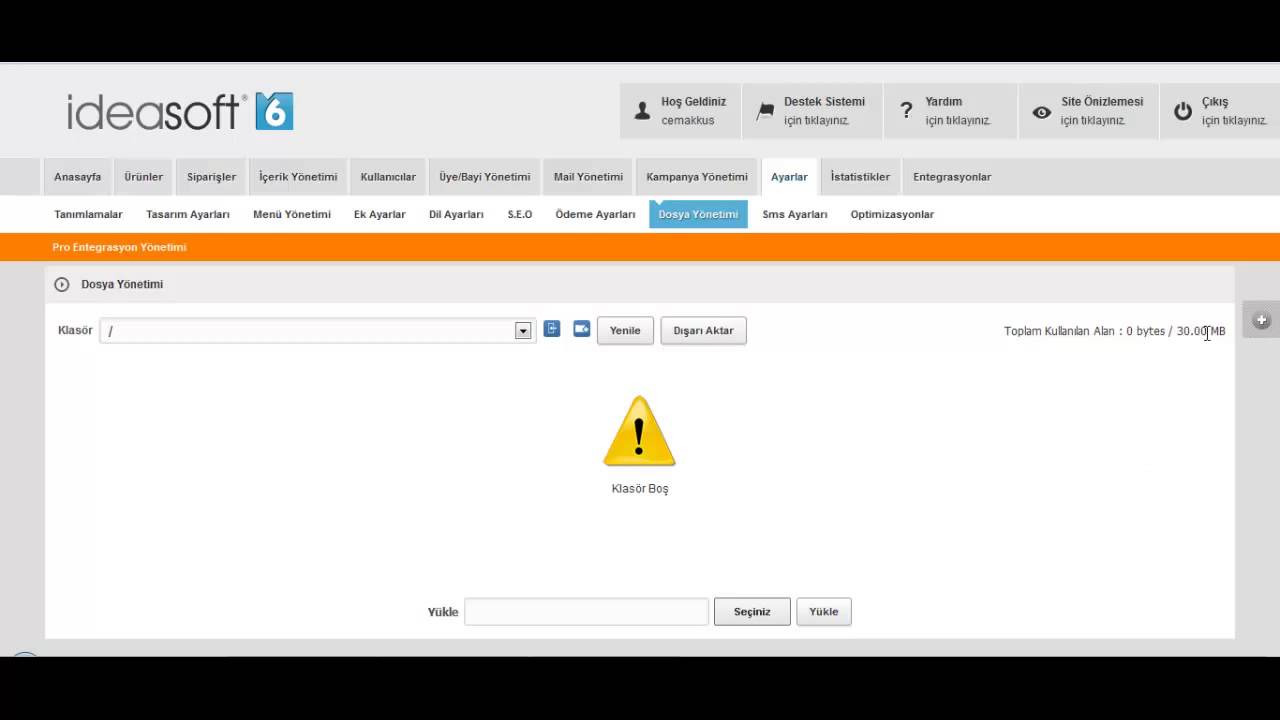 Ideasoft V6 Paneli Ayarlar - Dosya Y&ouml;netimi