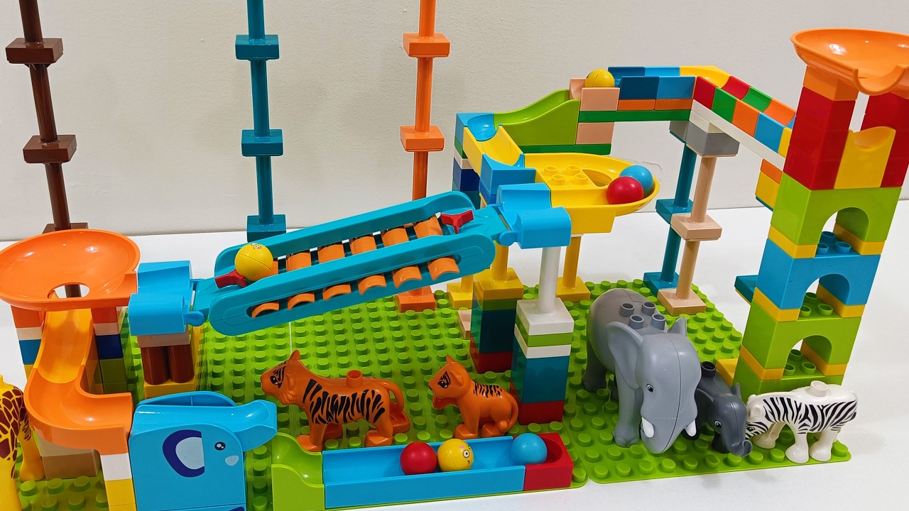 Epic Safari Marble Run With Elephants, Tigers and Speed